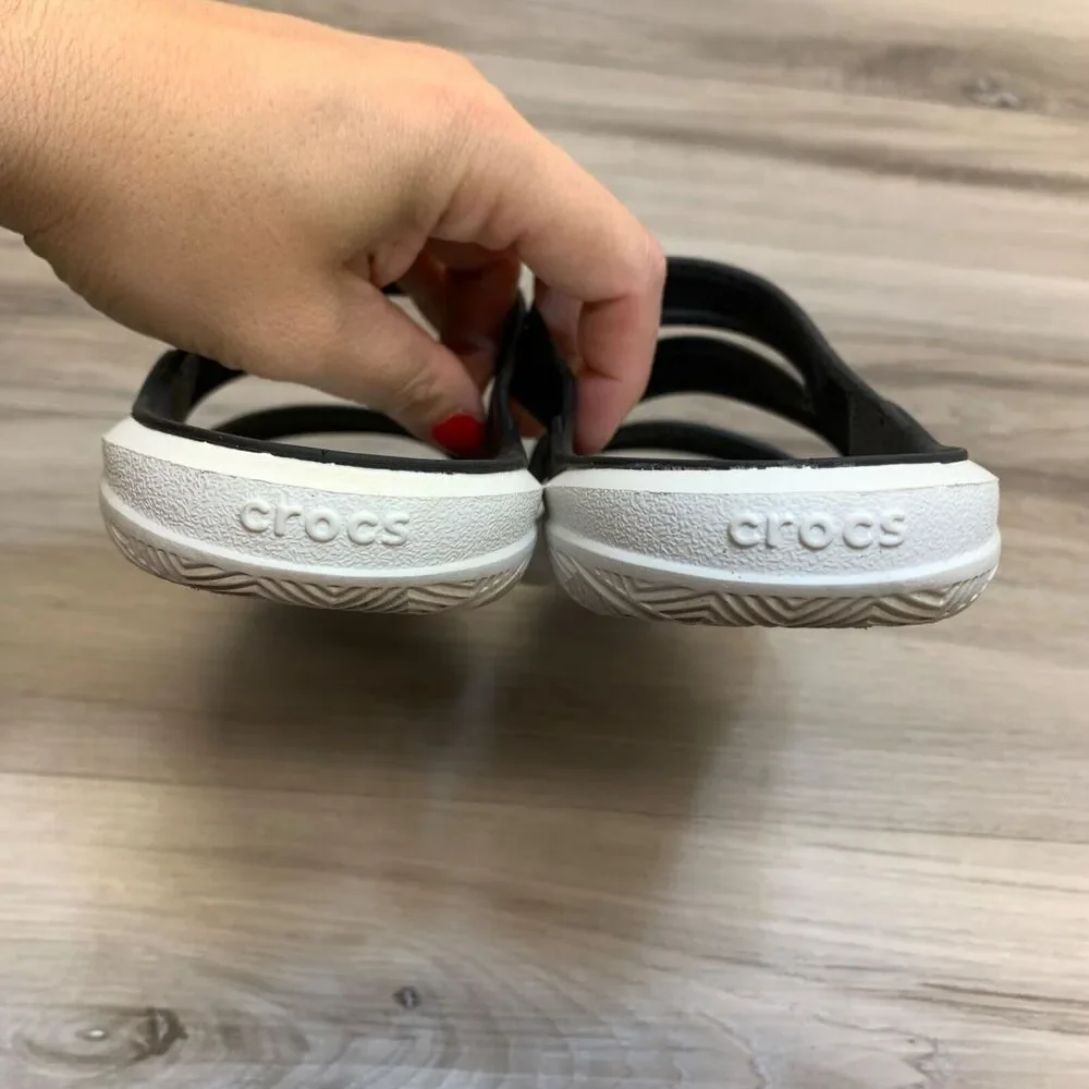 Crocs Womens Swiftwater Slide Sandals Strappy Sports Wear Comfort‎ White Black 6